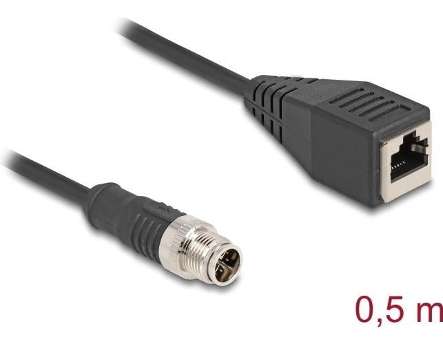 Delock - Netzwerkkabel - 8-polig M12 (M) zu RJ-45 (W) - 50cm - 6 mm - S/FTP - CAT 5e - X-kodiert - Schwarz (60623) afbeelding 1