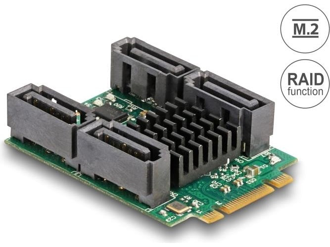 Delock Konverter M.2 Key B+M Stecker zu 4 x SATA Stecker mit RAID und HyperDuo (61062) afbeelding 1