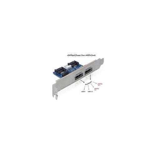 DeLOCK Slot bracket 2x eSATAp 5V/12V with Low Profile Bracket - Power Over eSATA-Konsole - interne Stromversorgung, 4-polig, Serial ATA, 7-polig - 11-polig USB/eSATA (61725) afbeelding 1