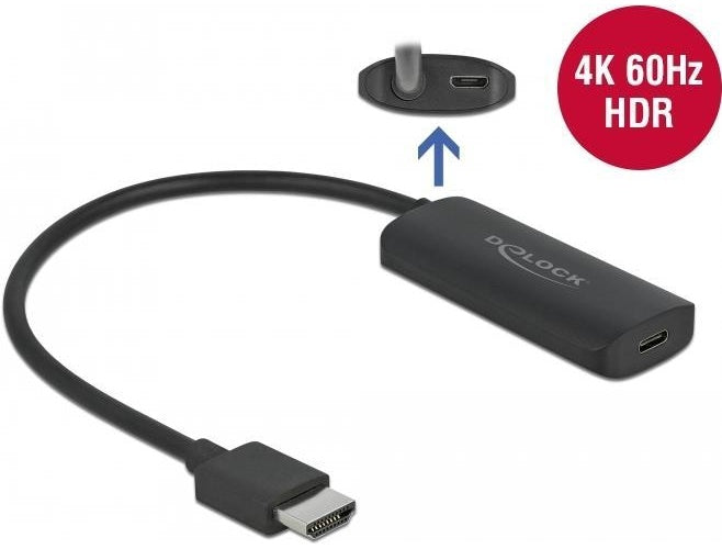 DeLOCK - Videoschnittstellen-Converter - HDMI, Mikro-USB Typ B (nur Strom) bis USB-C (W) - 24cm - Schwarz - unterstützt 4K 60 Hz (3840 x 2160), Lontium LT6711A chipset (63251) afbeelding 1