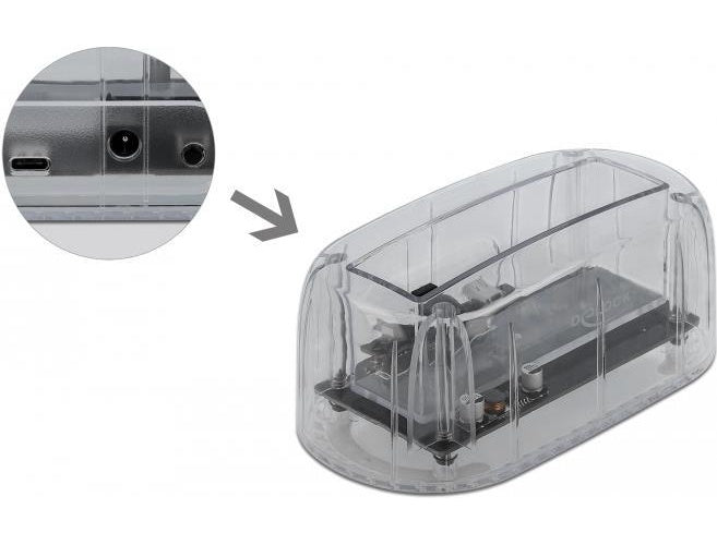 DeLOCK - HDD-Dockingstation Schächte: 1 - 2.5" / 3.5" gemeinsam genutzt (6,4 cm/8,9 cm gemeinsam genutzt) - SATA 6Gb/s - 600MBps - USB-C - durchsichtig (64089) afbeelding 1
