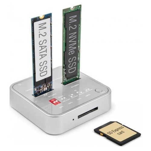 Delock - SSD-Dockingstation Schächte: 2 - M.2 - M.2 NVMe Card - 10GBps - USB 3,2 (Gen 2) - Silber (64138) afbeelding 1