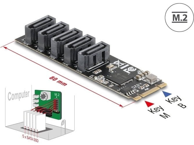 Delock M.2 2280 Key B+M Kontroller zu 5 x SATA (64241) afbeelding 1