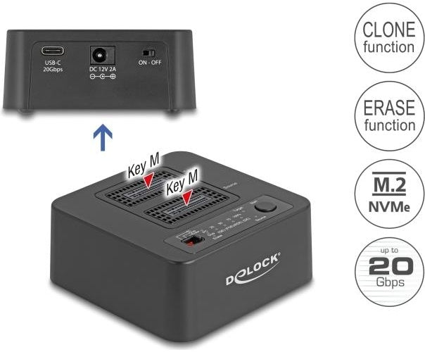 Delock USB 20 Gbps M.2 Dockingstation für 2 x NVMe PCIe SSD mit Klon- und (64300) afbeelding 1