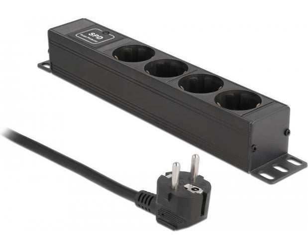Delock - Steckdosenleiste (Wandmontage) - AC 220-250 V - 3500 Watt - Eingabe, Eingang power CEE 7/7 - Ausgangsanschlüsse: 4 (4 x CEE 7/3) - 1U - 1,5m Schnur - Schwarz (66818) afbeelding 1