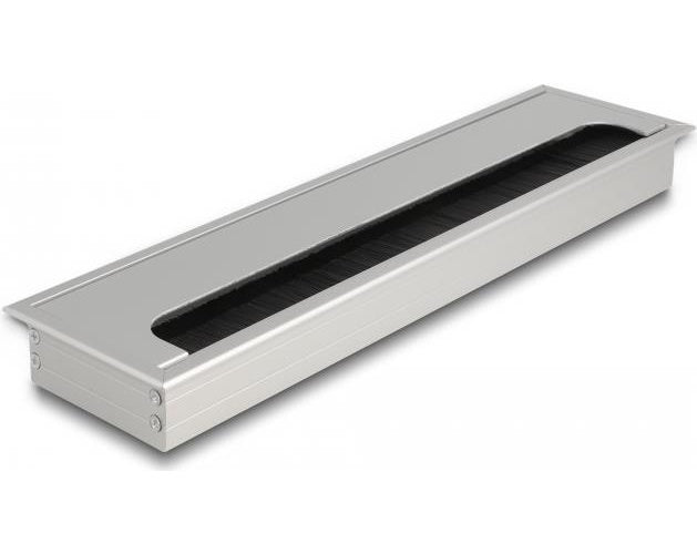 Delock Kabeldurchführung für Tischeinbau mit Bürste 300 x 80 x 28 mm silber (66863) - 4043619668632 - image 1