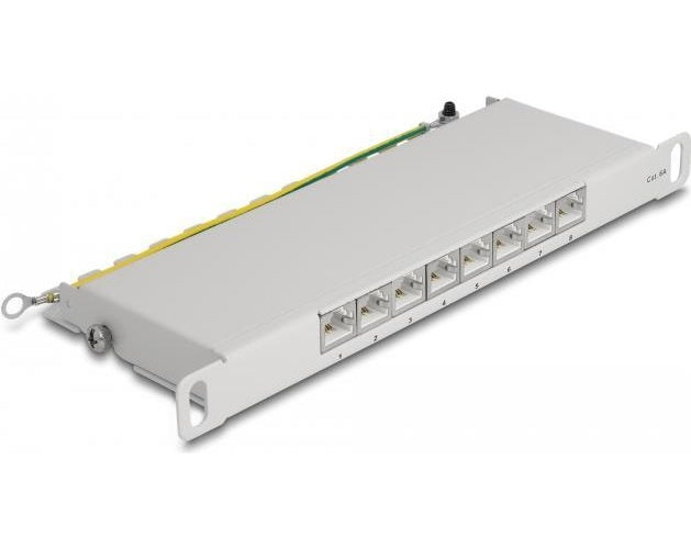 Delock - Patch Panel - Rack montierbar - CAT 6a - RJ-45 X 8, LSA X 8 - Grau - 0.5U - 25.4 cm (10") afbeelding 1