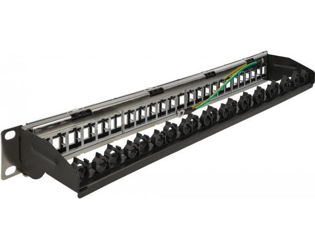 Delock - Leeres Keystone-Patchpanel - Schrankmontage - Schwarz - 1U - 48,3 cm (19") - 24 Ports (66921) afbeelding 1
