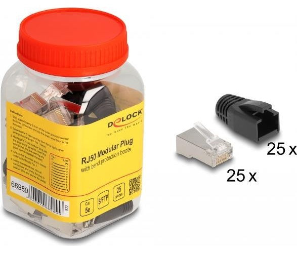 Delock - Netzwerkanschluss - RJ-50 (M) - S/FTP - CAT 5e - rund, ohne Haken (Packung mit 25) (66989) afbeelding 1