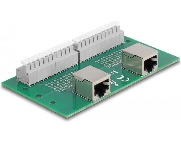 Delock RJ50 2 x Buchse zu 2 x Terminalblock mit Drucktaster für Hutschiene (67014) - 4043619670147 - image 1