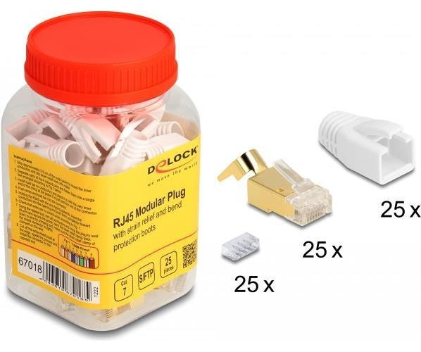 Delock - Netzwerkanschluss - RJ-45 (M) - S/FTP -Cat.7 Rohkabel - rund, ohne Haken (Packung mit 25) (67018) afbeelding 1
