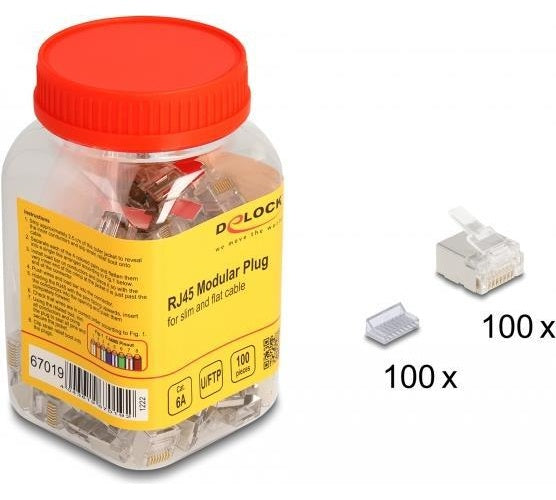 Delock - Netzwerkanschluss - RJ-45 (M) - U/FTP - CAT 6a (Packung mit 100) (67019) afbeelding 1