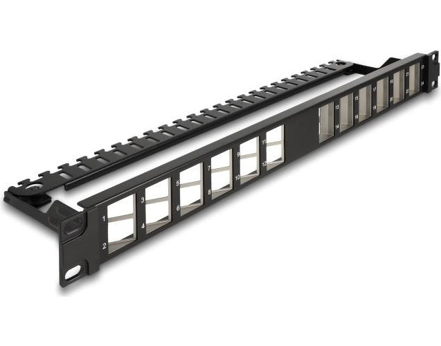 Delock 19" Keystone Patchpanel 24 Port gewinkelt mit Entlastungsschiene (67042) afbeelding 1