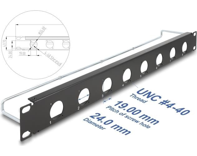Delock 19" D-Typ Patchpanel mit Entlastungsschiene 8 Port 1 HE schwarz (67059) - 4043619670598 - image 1