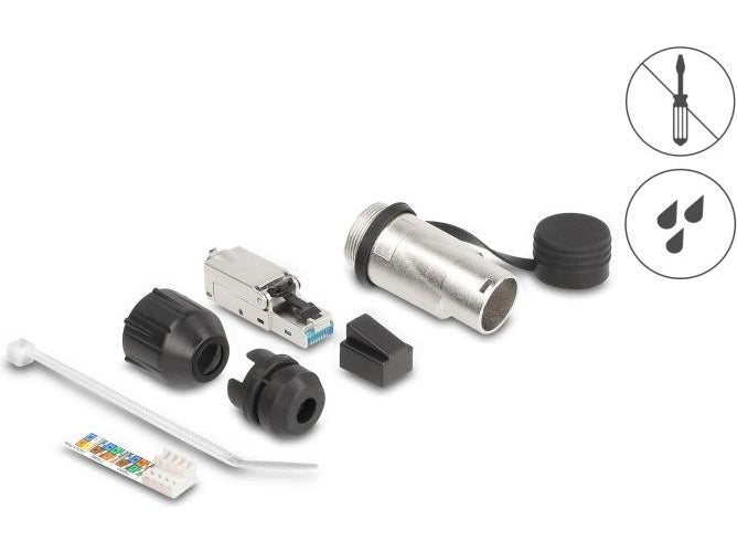 Delock - Netzwerkanschluss - RJ-45 (M) zu LSA - CAT 6a - Schutzkappe, robustes Steckverbindergehäuse, staub- und wasserdicht (IP66) (67065) afbeelding 1