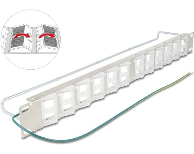 Delock 19" Keystone Patchpanel mit 24 neigbaren Ports und Entlastungsschiene (67066) afbeelding 1
