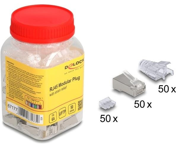 Delock RJ45 Modularer Stecker Cat.6A mit Knickschutztülle transparent 50er (67177) afbeelding 1