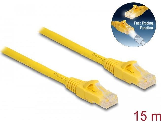 Delock - Patch-Kabel - RJ-45 (M) zu RJ-45 (M) - 15 m - 6.1 mm - UTP - CAT 6a - halogenfrei, Fast Tracing - Gelb afbeelding 1