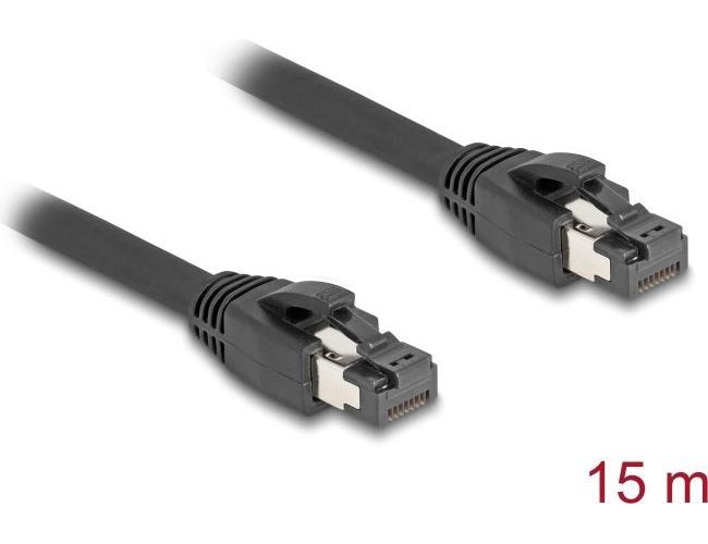 Delock - Patch-Kabel - RJ-45 (M) zu RJ-45 (M) - 15,0m - 7,5 mm - SFTP, PiMF - CAT 8,1 - halogenfrei, ohne Haken - Schwarz (80238) afbeelding 1