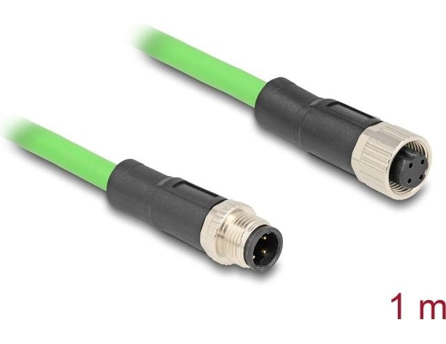 Delock - Netzwerkkabel - M12 (4-polig) (M) zu M12 (4-polig) (W) - 1,0m - 6,5 mm - SF/UTP - D-kodiert, geformt - grün (80406) afbeelding 1