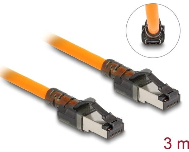 Delock - Netzwerkkabel - RJ-45 (M) zu RJ-45 (M) - 3,0m - 6,2 mm - S/FTP - CAT 6a - halogenfrei, Portfinder-Funktion (USB-C betrieben) - orange (80410) afbeelding 1