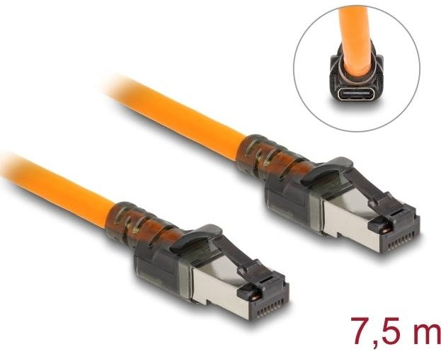 Delock - Patch-Kabel - RJ-45, 24 pin USB-C zu RJ-45, 24 pin USB-C - 7,5m - 6,2 mm - S/FTP - halogenfrei, bis zu 10 Gbps Datentransferrate - orange (80415) afbeelding 1
