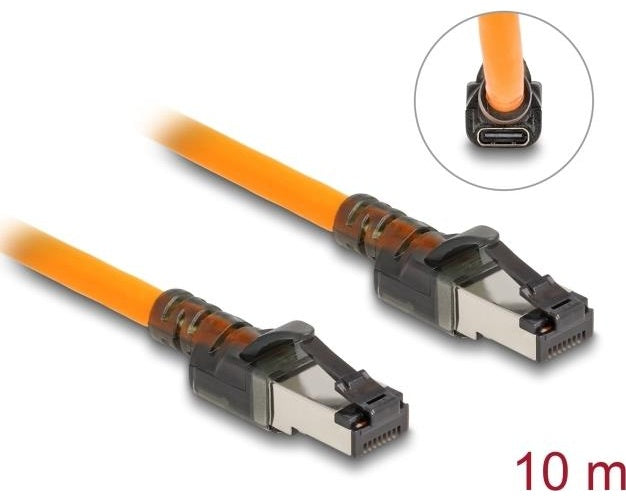 Delock - Patch-Kabel - RJ-45 (M) zu RJ-45 (M) - 10,0m - 6,2 mm - S/FTP - CAT 6a - Portfinder-Funktion (USB-C betrieben), halogenfrei, geschirmt, ohne Haken - orange (80418) afbeelding 1