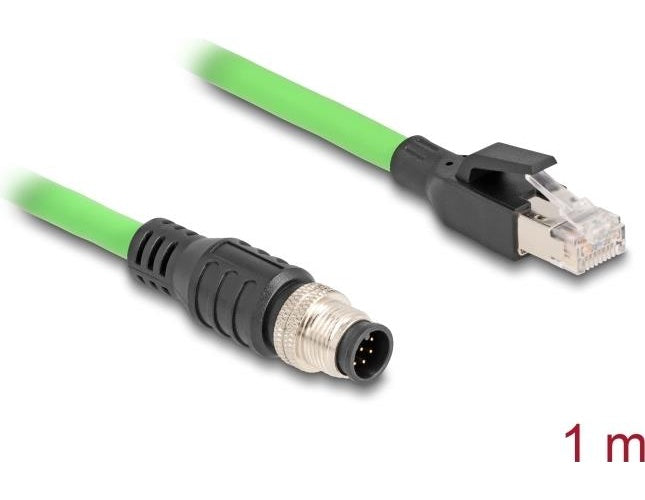 Delock - Netzwerkkabel - 8-polig M12 (M) zu RJ-45 (M) - 1,0m - 6,8 mm - SF/UTP - A-kodiert, ohne Haken - grün (80421) afbeelding 1