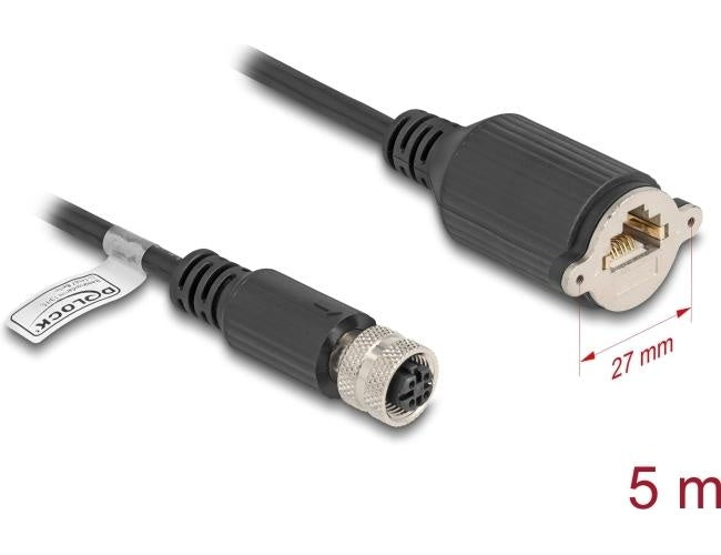 Delock - Netzwerkkabel - M12 (4-polig) (W) zu RJ-45 (W) schraubbar - 5,0m - 6,8 mm - FTP - CAT 5e - Schwarz (80455) - 4043619804559 - image 1