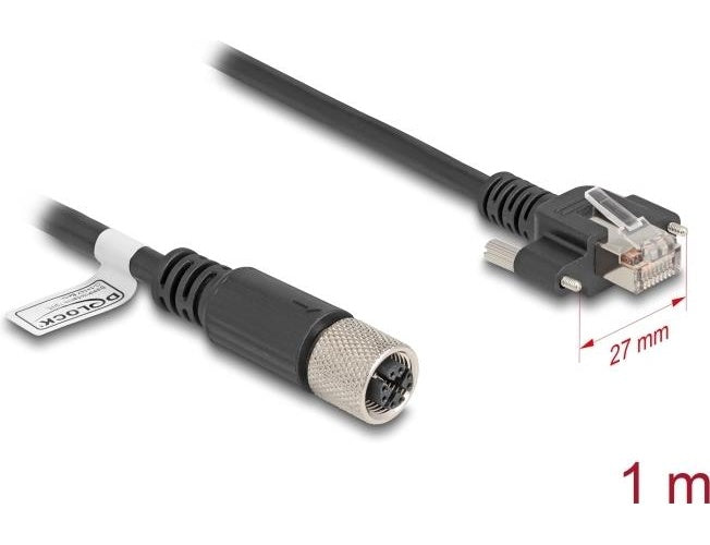 Delock - Netzwerkkabel - 8-polig M12 (W) zu RJ-45 (M) schraubbar - 1,0m - 6,8 mm - S/FTP - CAT 6a - X-kodiert, geschirmt - Schwarz (80456) afbeelding 1
