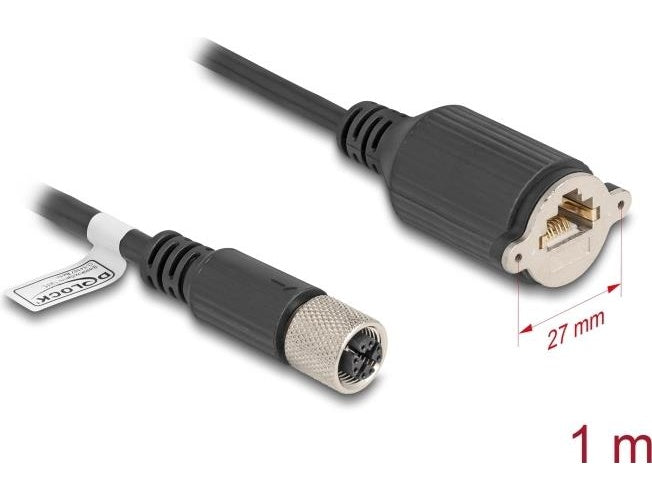 Delock - Netzwerkkabel - 8 pin M12-X (W) zu RJ-45 (W) schraubbar - 1,0m - 6,8 mm - S/FTP - CAT 6a - verseilt, geformt - Schwarz (80460) afbeelding 1