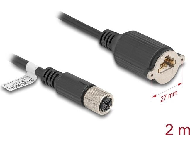 Delock - Netzwerkkabel - 8 pin M12-X (W) zu RJ-45 (W) schraubbar - 2,0m - 6,8 mm - S/FTP - CAT 6a - verseilt, geformt - Schwarz (80461) afbeelding 1