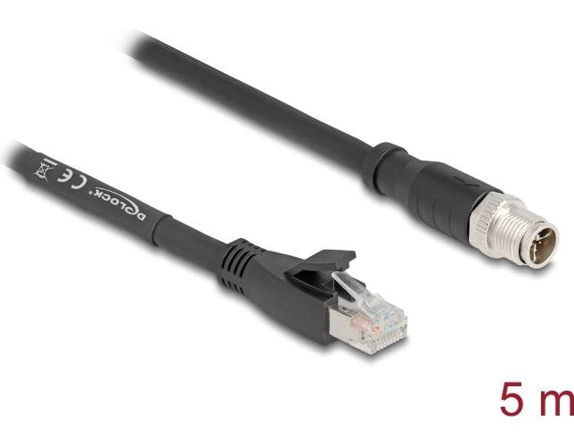 Delock - Netzwerkkabel - 8 pin M12-X (M) zu RJ-45 (M) - 5,0m - 6,8 mm - S/FTP - CAT 5e - flexibel, X-kodiert - Schwarz (80585) afbeelding 1