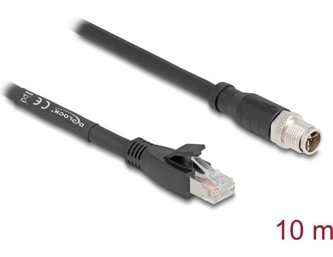 Delock - Netzwerkkabel - 8 pin M12-X (M) zu RJ-45 (M) - 10,0m - 6,8 mm - S/FTP - CAT 5e - X-kodiert, flexibel, ohne Haken - Schwarz (80586) afbeelding 1