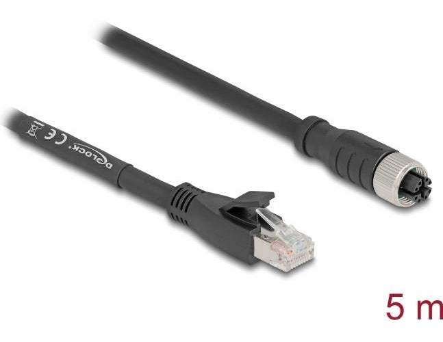 Delock - Netzwerkkabel - 8 pin M12-X (W) zu RJ-45 (M) - 5,0m - 6,8 mm - S/FTP - CAT 5e - X-kodiert, flexibel - Schwarz (80594) afbeelding 1