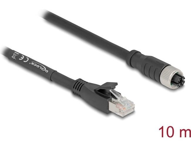 Delock - Netzwerkkabel - 8 pin M12-X (W) zu RJ-45 (M) - 10,0m - 6,8 mm - S/FTP - CAT 5e - flexibel, X-kodiert - Schwarz (80595) afbeelding 1