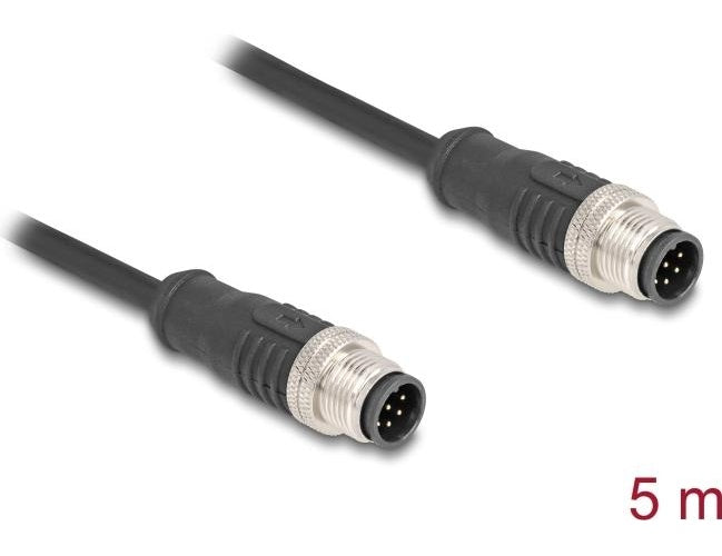 Delock - Netzwerkkabel - 8-polig M12-A (M) zu 8-polig M12-A (M) - 5,0m - 6 mm - S/FTP - CAT 5e - Schwarz (80808) afbeelding 1