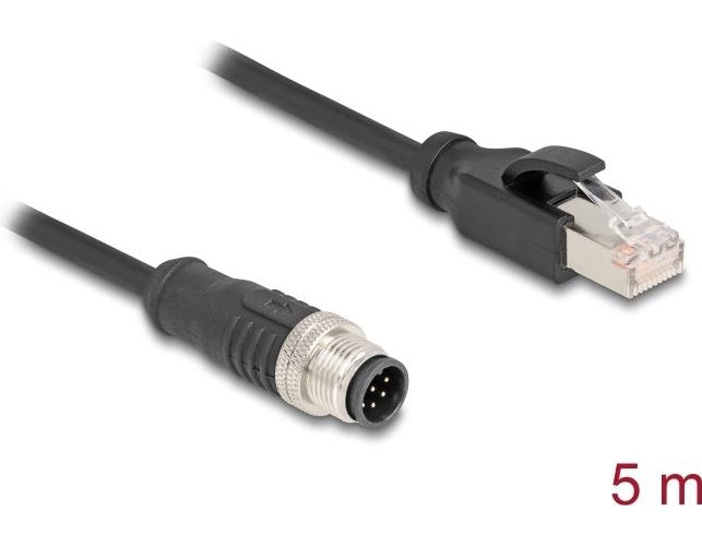 Delock - Netzwerkkabel - 8-polig M12 (M) zu RJ-45 (M) - 5,0m - 6 mm - S/FTP - CAT 5e - A-kodiert, ohne Haken, geschirmt - Schwarz (80811) afbeelding 1