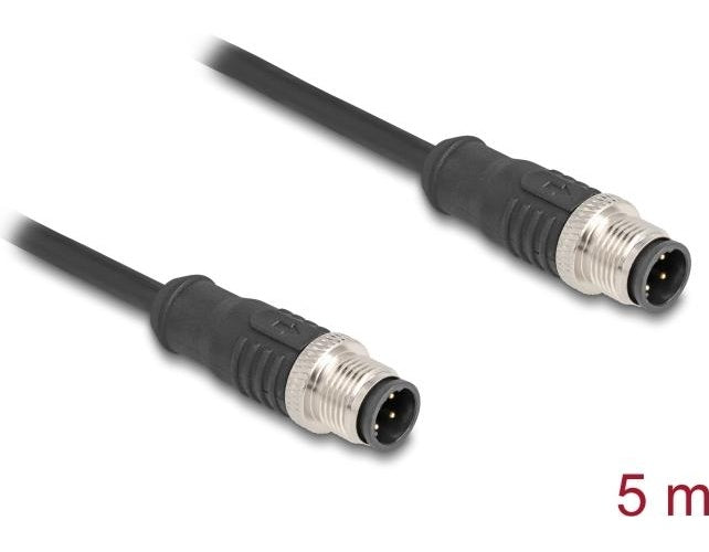 Delock - Netzwerkkabel - M12 (4-polig) (M) zu M12 (4-polig) (M) - 5,0m - 5 mm - S/FTP - CAT 5e - D-kodiert - Schwarz (80849) afbeelding 1
