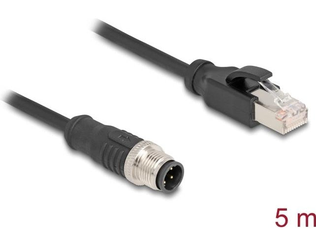 Delock - Netzwerkkabel - 4-polig M12-D (M) zu RJ-45 (M) - 5,0m - 5 mm - S/FTP - CAT 5e - Schwarz (80852) afbeelding 1