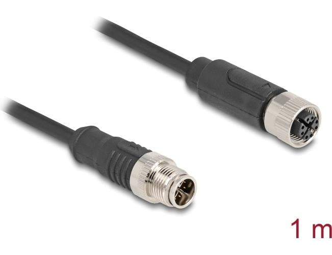 Delock - Netzwerkverlängerungskabel - 8 pin M12-X (M) zu 8 pin M12-X (W) - 1,0m - 6 mm - S/FTP - CAT 5e - Schwarz (80860) afbeelding 1