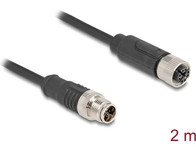 Delock - Netzwerkkabel - 8 pin M12-X (M) zu 8 pin M12-X (W) - 2,0m - 6 mm - S/FTP - CAT 5e - Schwarz (80861) afbeelding 1