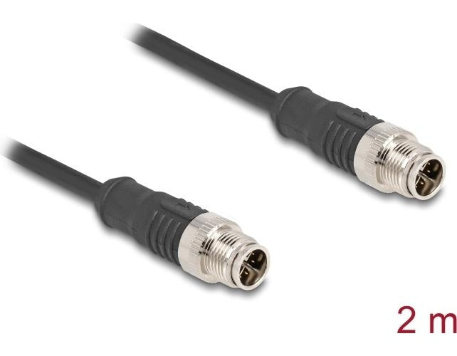 Delock - Netzwerkkabel - 8 pin M12-X (M) zu 8 pin M12-X (M) - 2,0m - 6 mm - S/FTP - CAT 5e - Schwarz (80864) afbeelding 1