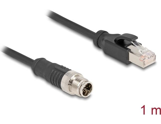 Delock - Netzwerkkabel - 8 pin M12-X (M) zu RJ-45 (M) - 1,0m - 6 mm - S/FTP - CAT 5e - ohne Haken - Schwarz (80866) afbeelding 1