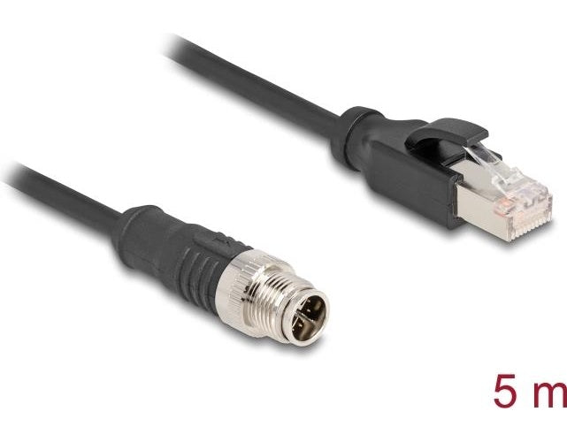 Delock - Netzwerkkabel - 8 pin M12-X (M) zu RJ-45 (M) - 5,0m - 6 mm - S/FTP - CAT 5e - geschirmt, ohne Haken, X-kodiert - Schwarz (80868) afbeelding 1