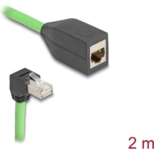 Delock - Netzwerkverlängerungskabel - RJ-45 (M) nach unten abgewinkelt zu RJ-45 (W) - 2,0m - 6,8 mm - SF/UTP - CAT 6a - geschirmt - grün (80887) - 4043619808878 - image 1