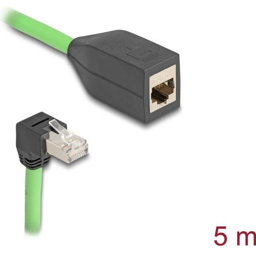 Delock - Patch-Verlängerungskabel - RJ-45 (M) nach unten abgewinkelt zu RJ-45 (W) gerade - 5,0m - 6,8 mm - SF/UTP - CAT 6a - grün (80888) afbeelding 1