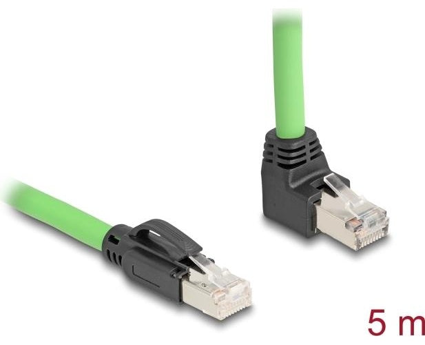 Delock - Patch-Kabel - RJ-45 (M) gerade zu RJ-45 (M) nach oben angewinkelt - 5,0m - 6,8 mm - SF/UTP - CAT 6a - ohne Haken - grün (80894) afbeelding 1