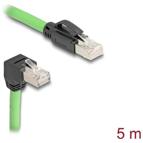 Delock - Netzwerkkabel - RJ-45 (M) zu RJ-45 (M) nach unten abgewinkelt - 5,0m - 6,8 mm - SF/UTP - CAT 6a - ohne Haken, geschirmt - grün (80897) afbeelding 1