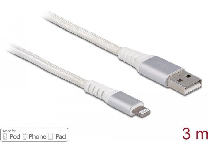 Delock - Lightning-Kabel - USB männlich bis Lightning männlich - 3,0m - weiß - rund - für Apple iPad/iPhone/iPod (Lightning) (83003) afbeelding 1